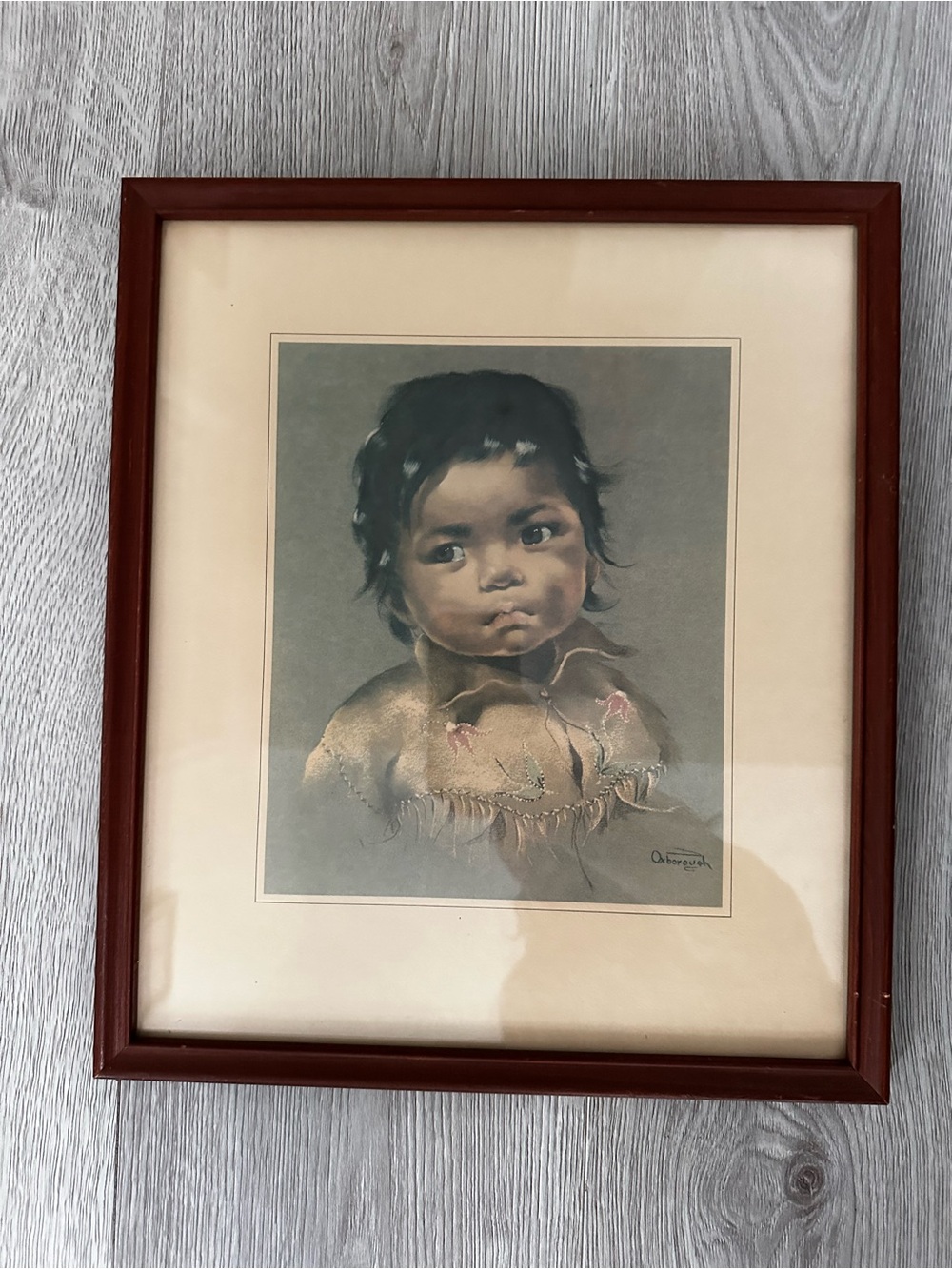 Vintage Dorothy Oxborough Framed Print - Indigenous Child Portrait 14"x12"